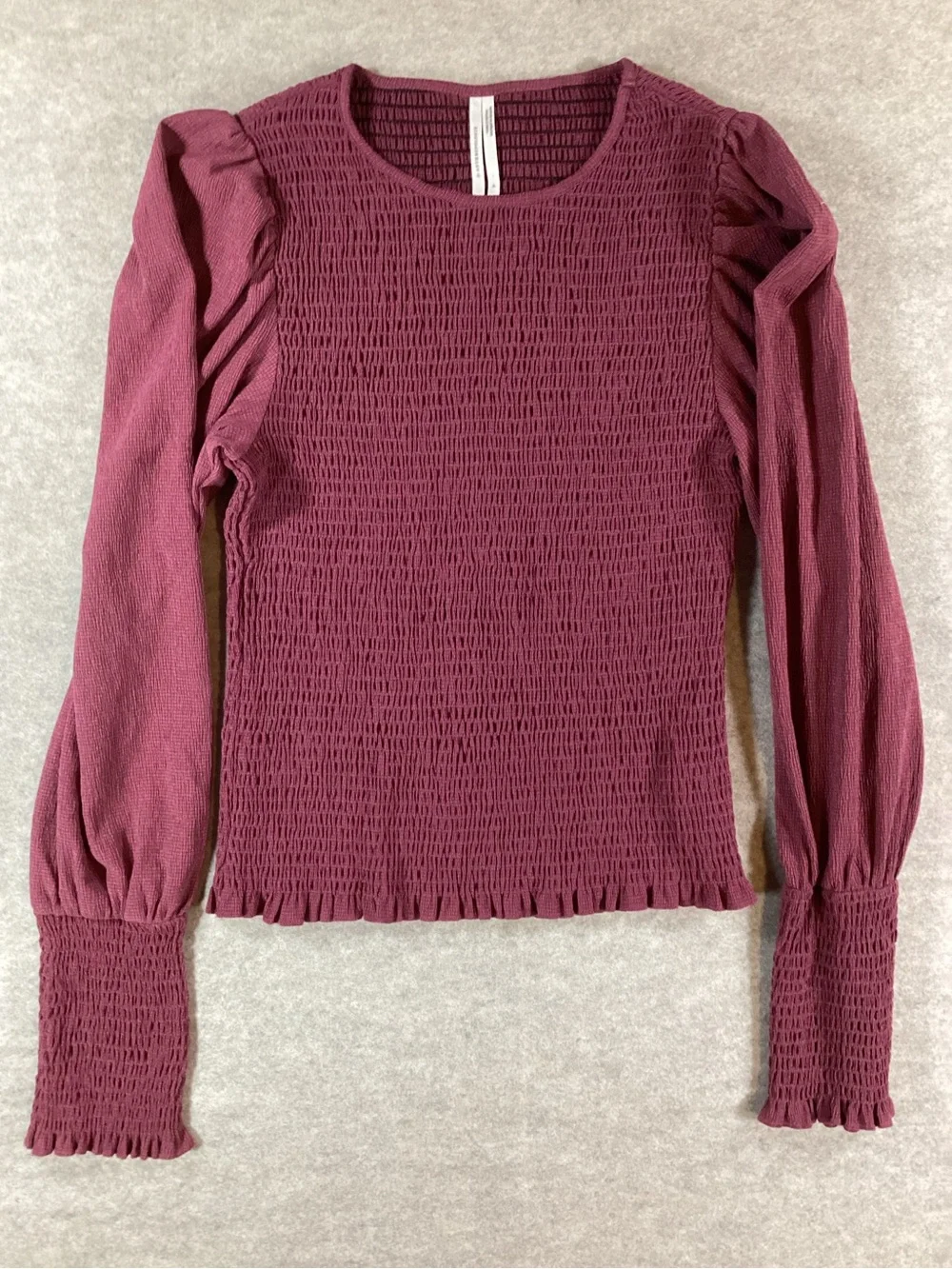 Anthropologie Plum Smocked Long-Sleeve Smocked Blouse